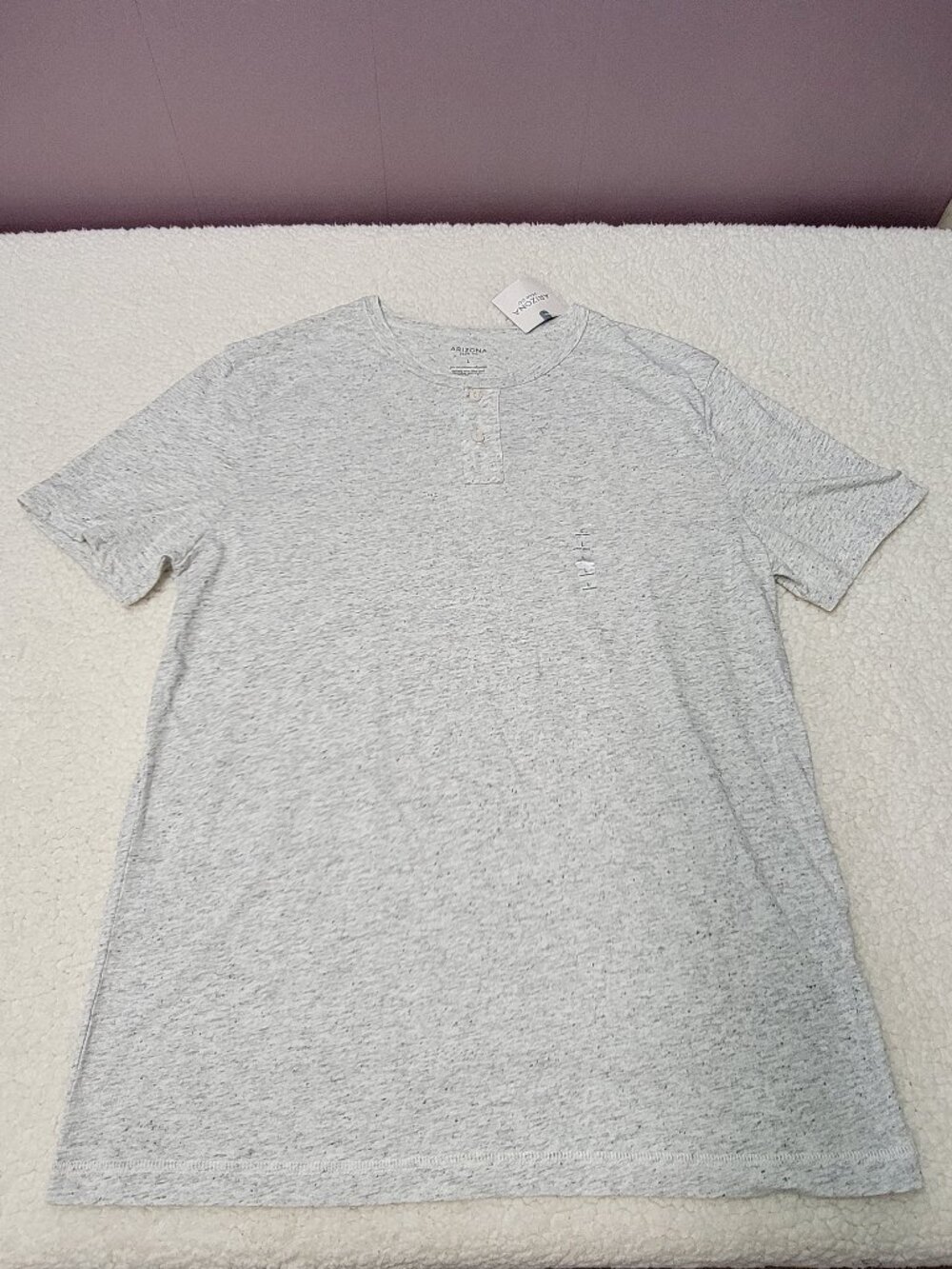 NWT Arizona Jean Co Men’s Gray Speckled Short Sleeve Henley Shirt Size L